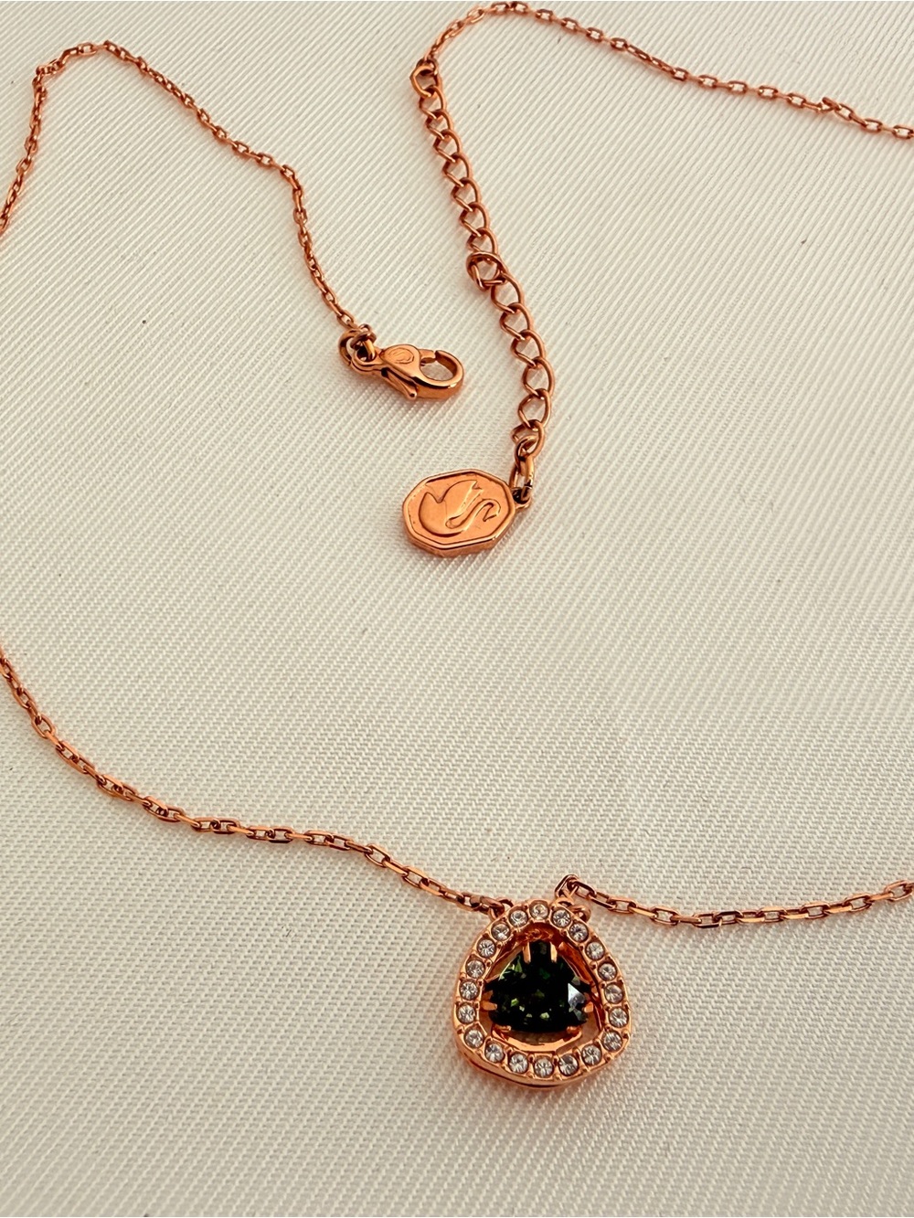 Sold ✅Swarovski Rose Gold Necklace with Peridot Crystal Pendant